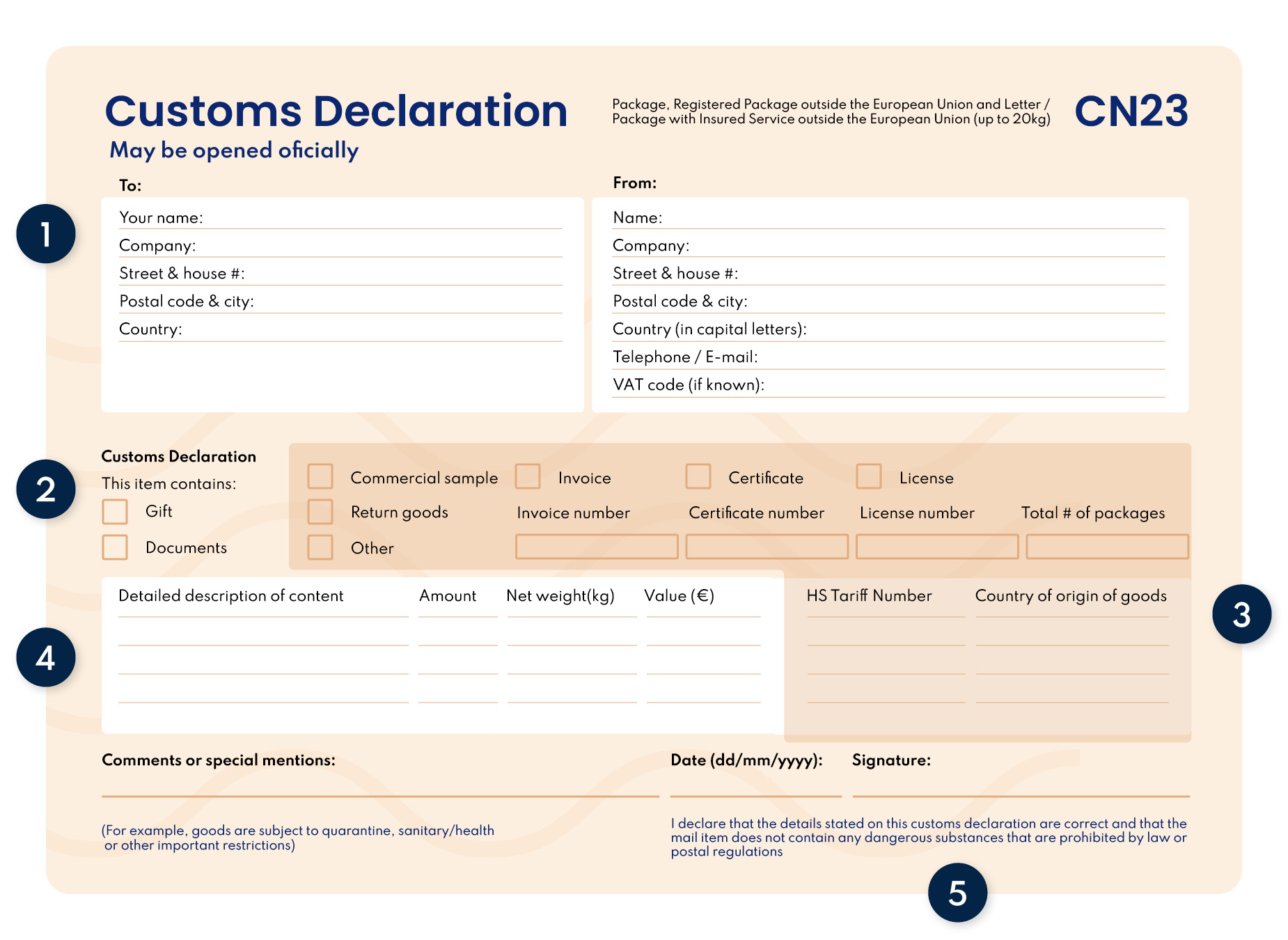 CN23 Customs document